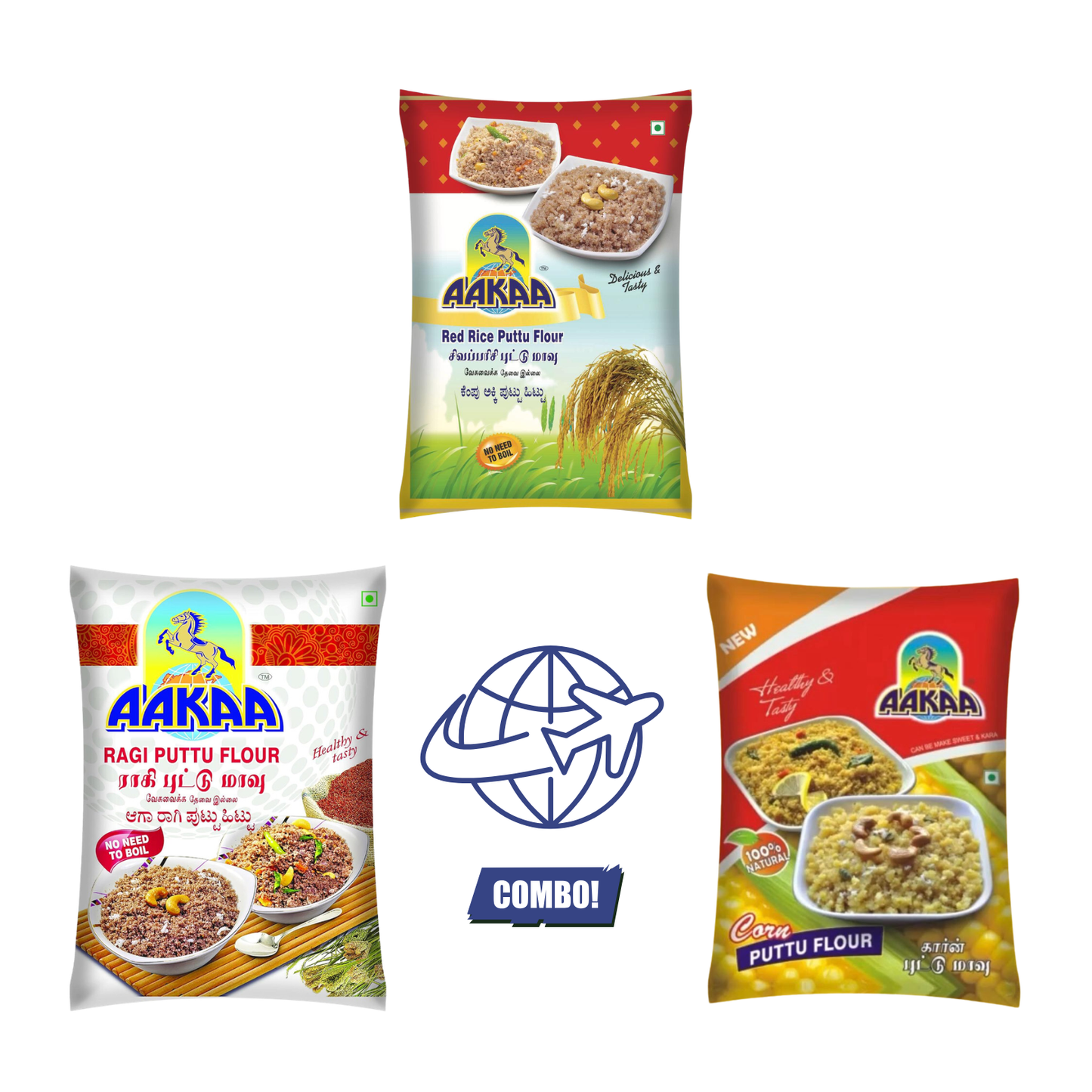 The Global Explorer Variety Box – Red, Ragi & Corn Puttu Flour | Aakaa Foods International Combo