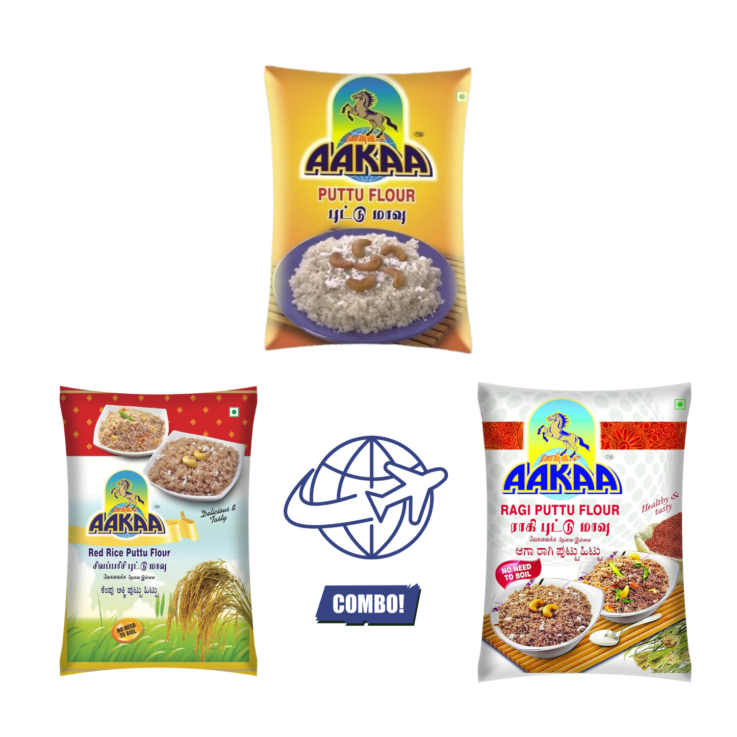 The Royal Malabar Premium Selection – White, Red & Ragi Puttu Flour | Aakaa Foods International Combo
