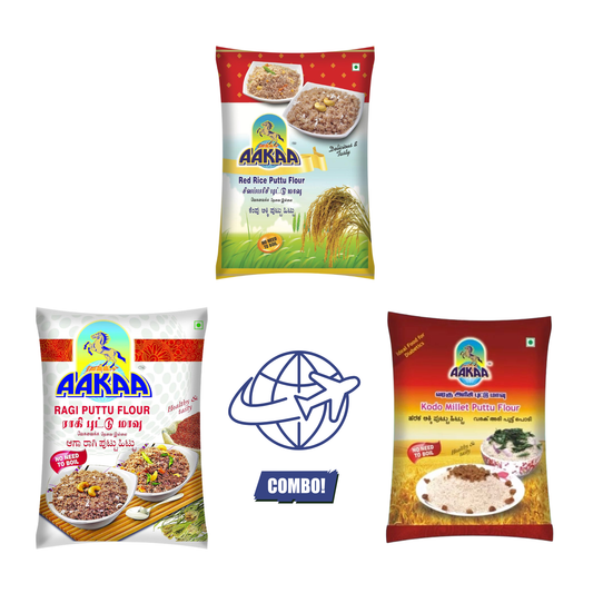 The Youth & Vitality Longevity Pack – Red, Ragi & Kodo Millet Puttu Flour | Aakaa Foods International Combo